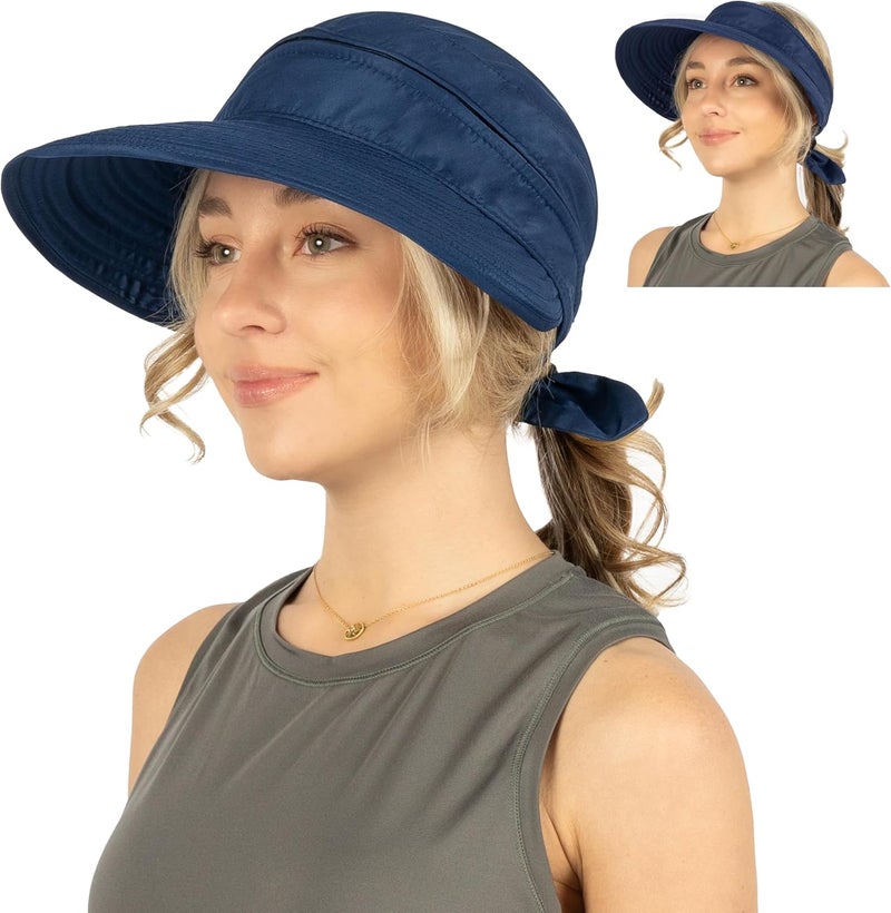 Suncube Women Sun Hat for Outdoor UV Protection, Wide Brim Sun Hat Ponytail, Convertible Zip-Off Beach Hat Visor - Image 1